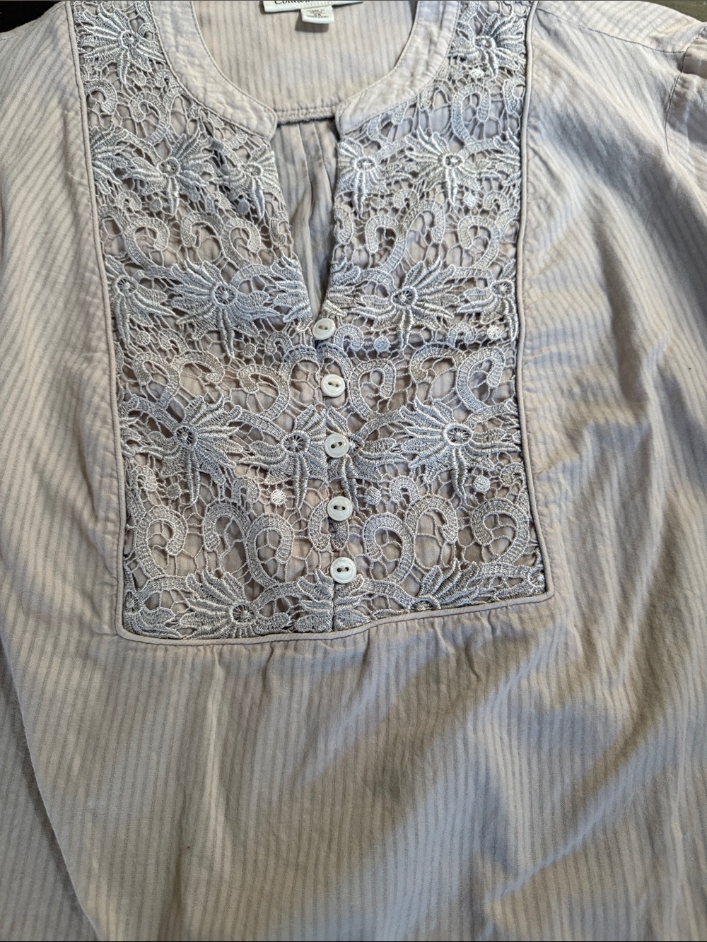 Coldwater Creek Lace-Front Blouse in Light Stone